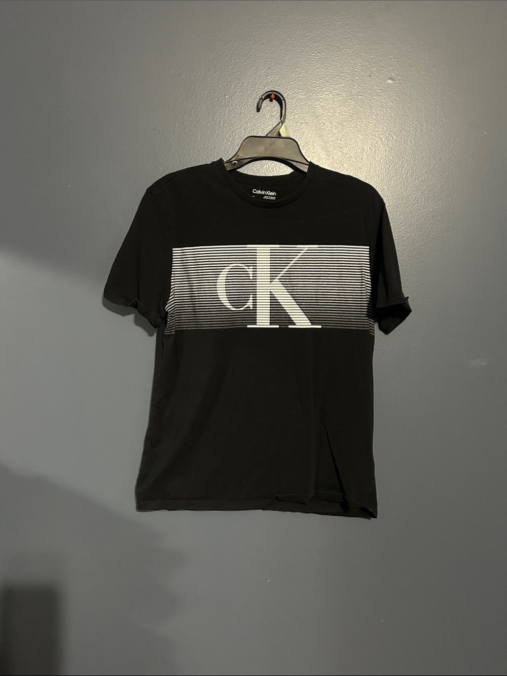 Calvin Klein Black Short Sleeve Tee with White CK Stripe Logo